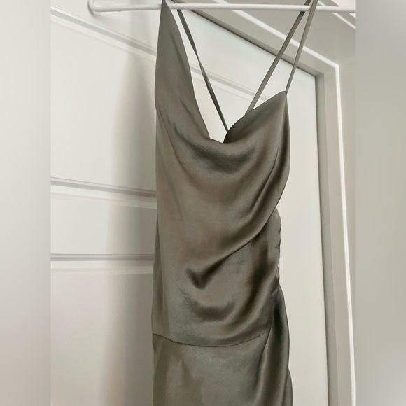 Shona Joy La Lune Asymmetrical Bias Cowl Midi Dress Sage/ Green Silk/ Adjustable - Picture 8 of 16